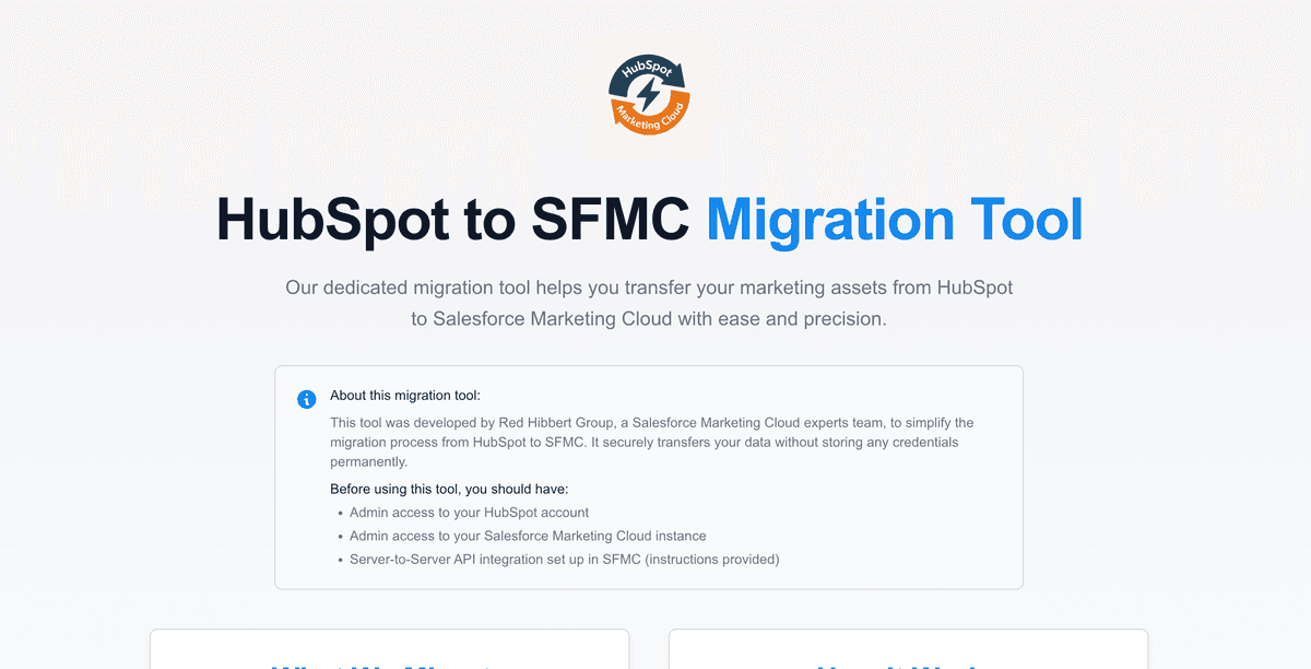 HubSpot to SFMC Migration Tool Dashboard